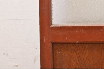 アンティーク建具　上手物!!レトロな空間作りにおすすめな腰板タモ材の幅狭ダイヤガラス戸2枚セット(引き戸、板戸、ガラス帯戸)(R-069257)
