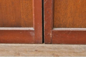 アンティーク建具　上手物!!レトロな空間作りにおすすめな腰板タモ材の幅狭ダイヤガラス戸2枚セット(引き戸、板戸、ガラス帯戸)(R-069257)