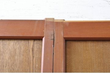 アンティーク建具　上手物!!レトロな空間作りにおすすめな腰板タモ材の幅狭ガラス戸2枚セット(引き戸、板戸、ガラス帯戸)(R-069258)