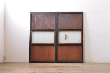 アンティーク建具　レーザー組子入れます!　上質な和の趣を感じさせるガラス帯戸2枚セット(引き戸)(R-069259)
