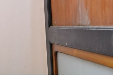 アンティーク建具　レーザー組子入れます!　和モダンな空間を演出するガラス帯戸4枚セット(引き戸、ガラス戸、板戸)(R-069260)
