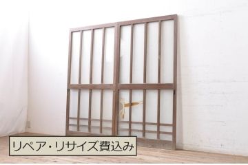 アンティーク建具　ペイント仕上げ限定　レトロな雰囲気づくりにおすすめな玄関戸2枚セット(ガラス戸、引き戸)(R-069261)