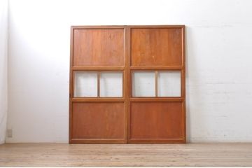 アンティーク建具　レトロな空間を演出するガラス帯戸2枚セット(引き戸、ガラス戸)(R-069262)