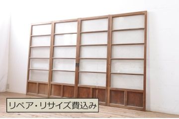 アンティーク建具　温かみのある木味が魅力的な幅狭ガラス戸4枚セット(引き戸)(R-069263)
