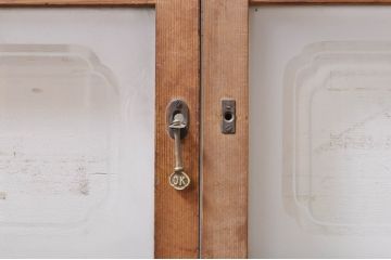 アンティーク建具　温かみのある木味が魅力的な幅狭ガラス戸4枚セット(引き戸)(R-069263)