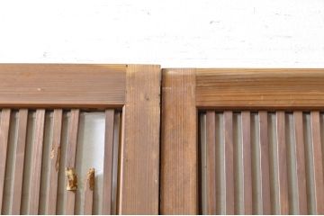 アンティーク建具　和の風情を感じられる裏障子付き格子戸2枚セット(引き戸、障子戸、ガラス帯戸)(R-069264)