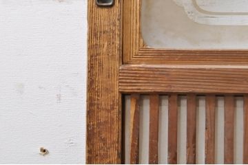 アンティーク建具　和の風情を感じられる裏障子付き格子戸2枚セット(引き戸、障子戸、ガラス帯戸)(R-069264)