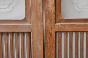 アンティーク建具　和の風情を感じられる裏障子付き格子戸2枚セット(引き戸、障子戸、ガラス帯戸)(R-069264)