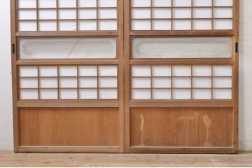 アンティーク建具　和の風情を感じられる裏障子付き格子戸2枚セット(引き戸、障子戸、ガラス帯戸)(R-069264)