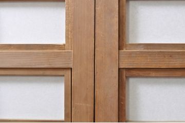 アンティーク建具　和の風情を感じられる裏障子付き格子戸2枚セット(引き戸、障子戸、ガラス帯戸)(R-069264)