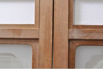 アンティーク建具　和の風情を感じられる裏障子付き格子戸2枚セット(引き戸、障子戸、ガラス帯戸)(R-069264)