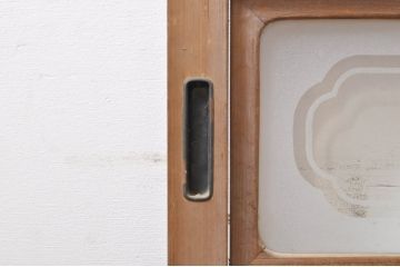 アンティーク建具　和の風情を感じられる裏障子付き格子戸2枚セット(引き戸、障子戸、ガラス帯戸)(R-069264)