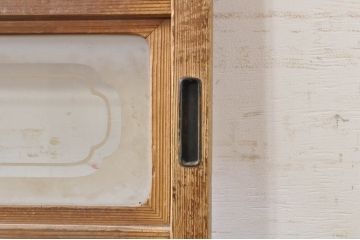 アンティーク建具　和の風情を感じられる裏障子付き格子戸2枚セット(引き戸、障子戸、ガラス帯戸)(R-069264)