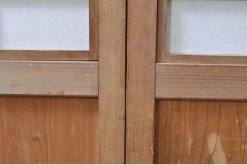 アンティーク建具　和の風情を感じられる裏障子付き格子戸2枚セット(引き戸、障子戸、ガラス帯戸)(R-069264)