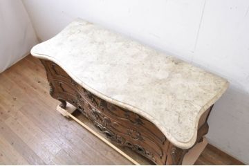 中古　MAITLAND SMITH(メートランドスミス)　天板大理石　優美な彫刻と艶のある木肌が美しい特大チェスト(コモード、サイドボード、サイドチェスト、引き出し、店舗什器)(定価約165万円)(R-069267)