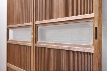 アンティーク建具　大正ロマン　和の風情を感じられる裏ガラス入り格子戸2枚セット(引き戸、ガラス戸、ガラス帯戸)(R-069272)
