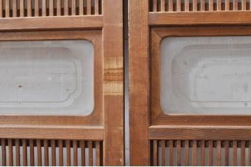 アンティーク建具　大正ロマン　和の風情を感じられる裏ガラス入り格子戸2枚セット(引き戸、ガラス戸、ガラス帯戸)(R-069272)