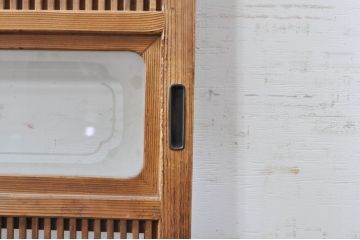アンティーク建具　大正ロマン　和の風情を感じられる裏ガラス入り格子戸2枚セット(引き戸、ガラス戸、ガラス帯戸)(R-069272)