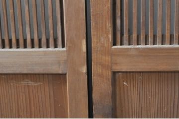 アンティーク建具　大正ロマン　和の風情を感じられる裏ガラス入り格子戸2枚セット(引き戸、ガラス戸、ガラス帯戸)(R-069272)
