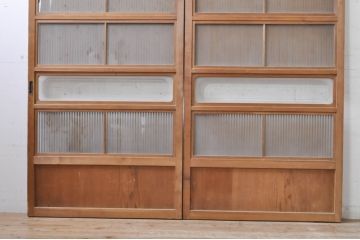 アンティーク建具　大正ロマン　和の風情を感じられる裏ガラス入り格子戸2枚セット(引き戸、ガラス戸、ガラス帯戸)(R-069272)