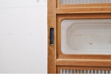 アンティーク建具　大正ロマン　和の風情を感じられる裏ガラス入り格子戸2枚セット(引き戸、ガラス戸、ガラス帯戸)(R-069272)