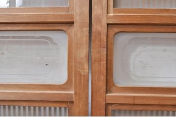 アンティーク建具　大正ロマン　和の風情を感じられる裏ガラス入り格子戸2枚セット(引き戸、ガラス戸、ガラス帯戸)(R-069272)