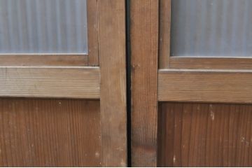 アンティーク建具　大正ロマン　和の風情を感じられる裏ガラス入り格子戸2枚セット(引き戸、ガラス戸、ガラス帯戸)(R-069272)