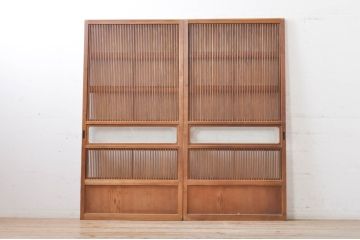 アンティーク建具　大正ロマン　和の風情を感じられる裏ガラス入り格子戸2枚セット(引き戸、ガラス戸、ガラス帯戸)(R-069273)