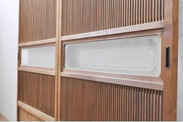 アンティーク建具　大正ロマン　和の風情を感じられる裏ガラス入り格子戸2枚セット(引き戸、ガラス戸、ガラス帯戸)(R-069273)
