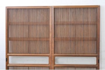 アンティーク建具　大正ロマン　和の風情を感じられる裏ガラス入り格子戸2枚セット(引き戸、ガラス戸、ガラス帯戸)(R-069273)