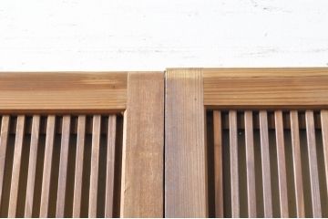 アンティーク建具　大正ロマン　和の風情を感じられる裏ガラス入り格子戸2枚セット(引き戸、ガラス戸、ガラス帯戸)(R-069273)
