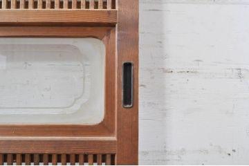 アンティーク建具　大正ロマン　和の風情を感じられる裏ガラス入り格子戸2枚セット(引き戸、ガラス戸、ガラス帯戸)(R-069273)