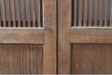 アンティーク建具　大正ロマン　和の風情を感じられる裏ガラス入り格子戸2枚セット(引き戸、ガラス戸、ガラス帯戸)(R-069273)