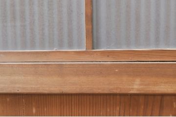 アンティーク建具　大正ロマン　和の風情を感じられる裏ガラス入り格子戸2枚セット(引き戸、ガラス戸、ガラス帯戸)(R-069273)