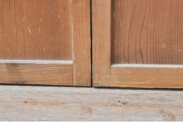 アンティーク建具　大正ロマン　和の風情を感じられる裏ガラス入り格子戸2枚セット(引き戸、ガラス戸、ガラス帯戸)(R-069273)