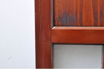 アンティーク建具　上手物!!落ちついた和の空間を演出する漆塗りの幅狭ガラス帯戸4枚セット(引き戸、ガラス戸)(R-069274)