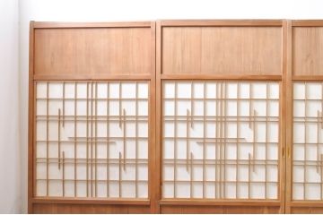 アンティーク建具　明るい木味の温もり溢れる障子帯戸4枚セット(引き戸、障子戸)(R-069275)