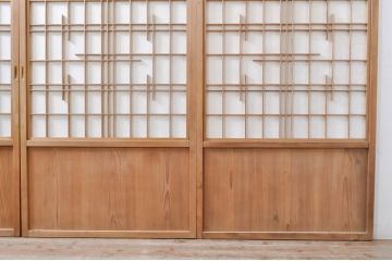 アンティーク建具　明るい木味の温もり溢れる障子帯戸4枚セット(引き戸、障子戸)(R-069275)