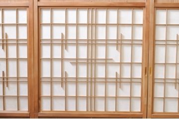 アンティーク建具　明るい木味の温もり溢れる障子帯戸4枚セット(引き戸、障子戸)(R-069275)