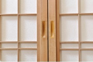 アンティーク建具　明るい木味の温もり溢れる障子帯戸4枚セット(引き戸、障子戸)(R-069275)