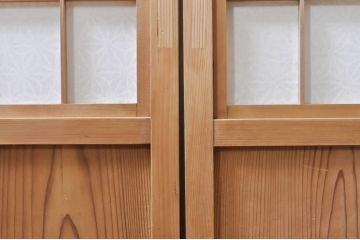 アンティーク建具　明るい木味の温もり溢れる障子帯戸4枚セット(引き戸、障子戸)(R-069275)
