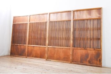 アンティーク建具　裏障子入り　落ち着いた和の雰囲気を演出する格子帯戸4枚セット(引き戸、格子戸、障子戸)(R-069276)