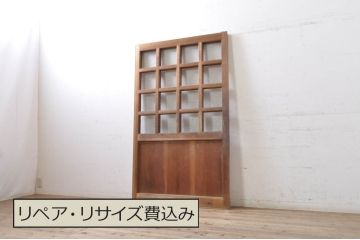アンティーク建具　ヒノキ材　和モダンな雰囲気を醸し出す升目(マス目)格子蔵戸1枚(きつね格子、狐格子、引き戸、玄関戸)(R-069277)