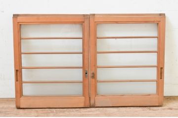 アンティーク建具　レトロな雰囲気が魅力の小さなガラス窓2枚セット(引き戸、ガラス戸)(R-069283)
