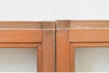 アンティーク建具　レトロな雰囲気が魅力の小さなガラス窓2枚セット(引き戸、ガラス戸)(R-069283)