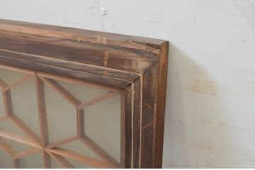 アンティーク建具　レトロな空間作りにおすすめな両面ガラスの組子欄間1枚(明り取り、明かり取り)(R-069299)