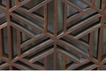 アンティーク建具　凝ったデザインの組子が目を惹く組子欄間1枚(明り取り、明かり取り)(R-069304)