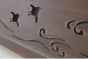 アンティーク建具　かわいらしい千鳥が目を惹く透かし彫り欄間2枚セット(明り取り、明かり取り)(R-069313)