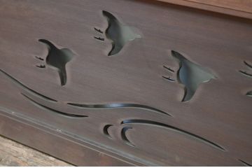 アンティーク建具　かわいらしい千鳥が目を惹く透かし彫り欄間2枚セット(明り取り、明かり取り)(R-069313)
