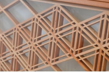 アンティーク建具　上質な和の空間を演出する両面ガラスの組子欄間2枚セット(明り取り、明かり取り、ランマ)(R-069314)